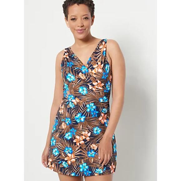 Lands' End Surplice Wrap One Piece Swim Dress Multi Women's Size 20W DD Summer - Picture 1 of 10
